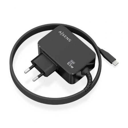 Cargador de Portátil GaN Aisens ASCH-1PD65WL033-BK/ 1xUSB Tipo-C + Cable 1.8m/ 65W/ Automático/ Voltaje 5-20V - Frikibase