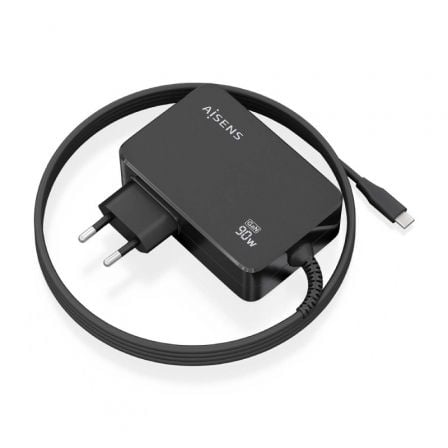 Cargador de Portátil GaN Aisens ASCH-1PD90WL034-BK/ 1xUSB Tipo-C + Cable 1.8m/ 90W/ Automático/ Voltaje 5-20V - Frikibase
