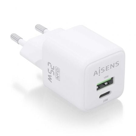 Cargador de Pared GaN Aisens ASCH-25W2P014-W/ 1xUSB Tipo-C/ 1xUSB/ 25W - Frikibase