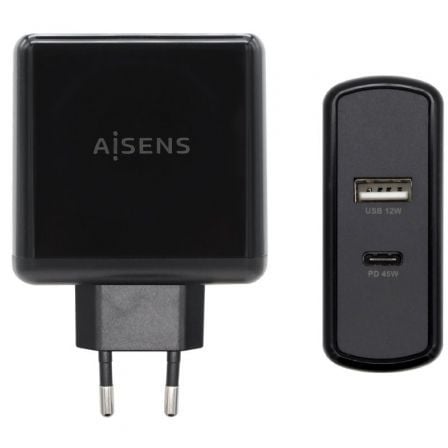 Cargador de Pared Aisens ASCH-2PD45A-BK/ 1xUSB Tipo-C/ 1x USB/ 57W - Frikibase