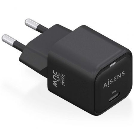 Cargador de Pared GaN Aisens ASCH-30W1P019-BK/ 1xUSB Tipo-C/ 30W - Frikibase