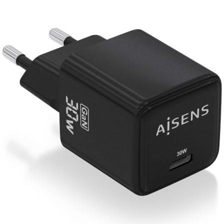 Cargador de Pared GaN Aisens ASCH-30W1P036-BK/ 1xUSB Tipo-C/ 30W - Frikibase