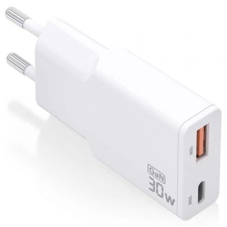 Cargador de Pared GaN Aisens ASCH-30W2P046-W/ 1xUSB Tipo-C/ 1xUSB/ 30W/ Blanco - Frikibase