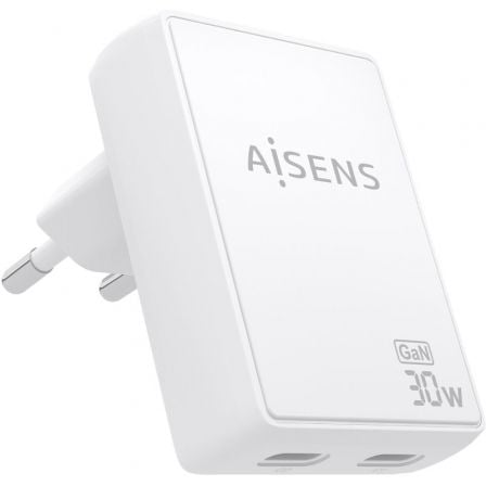 Cargador de Pared GaN Aisens ASCH-30W2P075-W/ 2xUSB Tipo-C/ 30W/ Blanco - Frikibase
