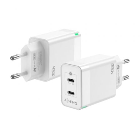 Cargador de Pared GaN Aisens ASCH-45W2P005-W/ 2xUSB Tipo-C/ 45W - Frikibase