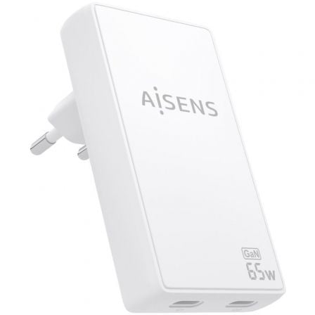 Cargador de Pared GaN Aisens ASCH-65W2P077-W/ 2xUSB Tipo-C/ 65W/ Blanco - Frikibase