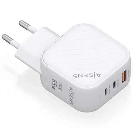 Cargador de Pared GaN Aisens ASCH-65W3P026-W/ 2xUSB Tipo-C/ 1xUSB/ 65W - Frikibase