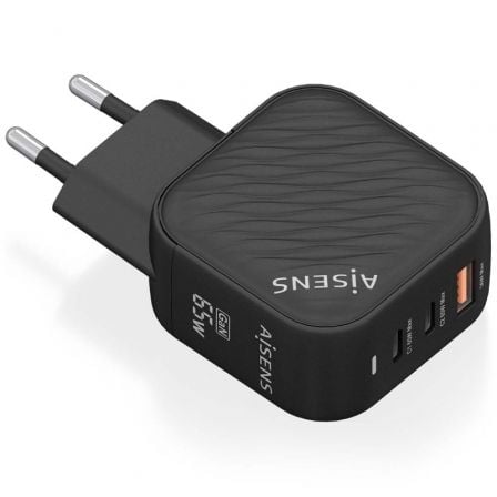Cargador de Pared GaN Aisens ASCH-65W3P027-BK/ 2xUSB Tipo-C/ 1xUSB/ 65W - Frikibase