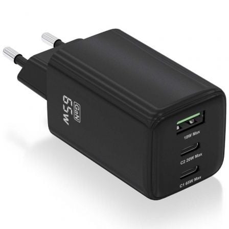 Cargador de Pared GaN Aisens ASCH-65W3P042-BK/ 2xUSB Tipo-C/ 1xUSB/ 65W - Frikibase