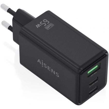 Cargador de Pared GaN Aisens ASCH-65W3P073-BK/ 2xUSB Tipo-C/ 1xUSB/ 65W/ Negro - Frikibase
