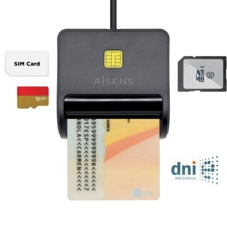 Lector de DNI y Tarjetas Aisens ASCR-SN02SD-BK/ USB 2.0/ Negro - Frikibase