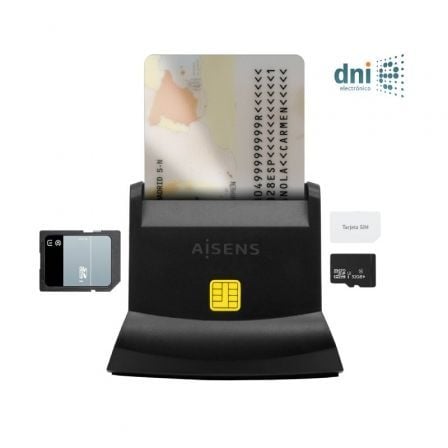 Lector de DNI y Tarjetas Aisens ASCR-SN04CSD-BK/ USB Tipo-C/ Negro - Frikibase