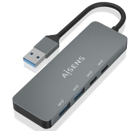 Hub USB 3.2 Aisens A106-0696/ 2xUSB/ 2xUSB Tipo-C/ Gris - Frikibase