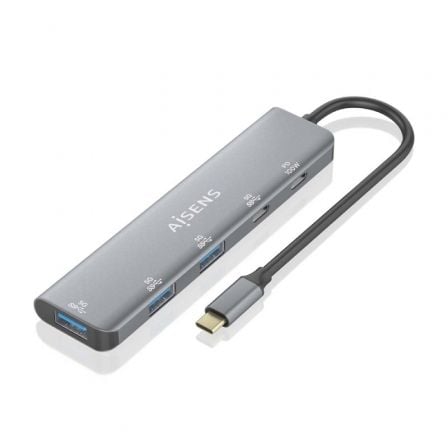 Hub USB Tipo-C Aisens A109-0857/ 3xUSB/ 1xUSB Tipo-C/ 1xUSB Tipo-C PD/ Gris - Frikibase