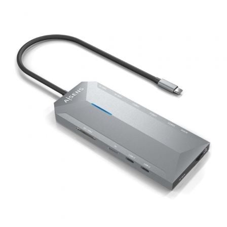 Docking USB Tipo-C Aisens ASUC-12P005-GR/ 2xHDMI 4K/ 3xUSB/ 2xUSB Tipo-C/ 1xRJ45/ 1xAudio/ 1xLector Tarjetas/ 1x Jack/ 1xUSB Tipo-C PD/ Gris - Frikibase
