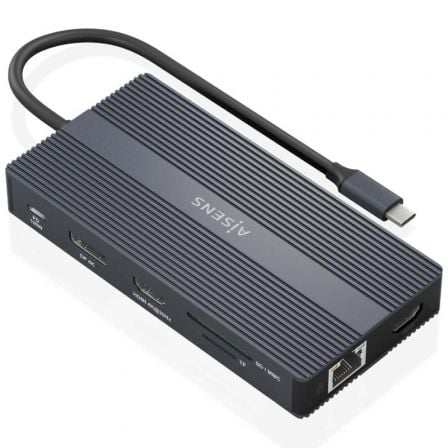 Docking USB Tipo-C Aisens ASUC-12P017-GR/ 2xHDMI 4K/ 4xUSB/ 1xUSB Tipo-C/ 1xRJ45/ 1xDisplayPort/ 1xLector Tarjetas/ 1xUSB Tipo-C PD/ Gris - Frikibase