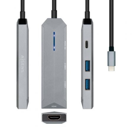 Docking USB Tipo-C Aisens ASUC-4P002-GR/ 1xHDMI 4K/ 2xUSB/ 1xUSB Tipo-C PD/ Gris - Frikibase