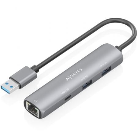 Hub USB Aisens ASUC-4P035-GR/ 1xUSB Tipo-C/ 2xUSB/ 1xRJ45/ Gris - Frikibase