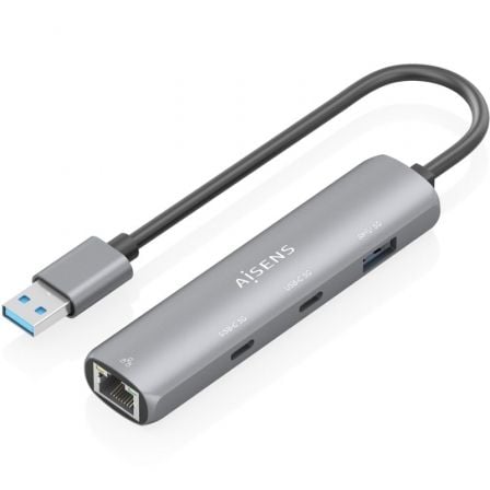 Hub USB Aisens ASUC-4P036-GR/ 2xUSB Tipo-C/ 1xUSB/ 1xRJ45/ Gris - Frikibase