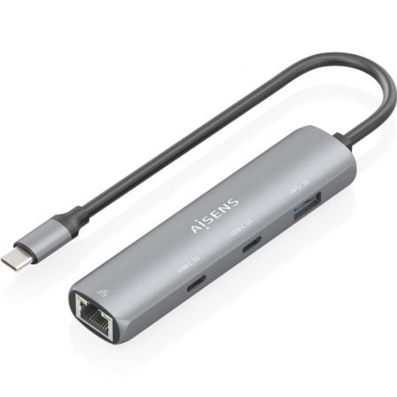 Hub USB Tipo-C Aisens ASUC-4P040-GR/ 2xUSB Tipo-C/ 1xUSB/ 1xRJ45/ Gris - Frikibase