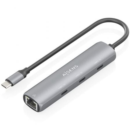 Hub USB Tipo-C Aisens ASUC-4P041-GR/ 3xUSB Tipo-C/ 1xRJ45/ Gris - Frikibase