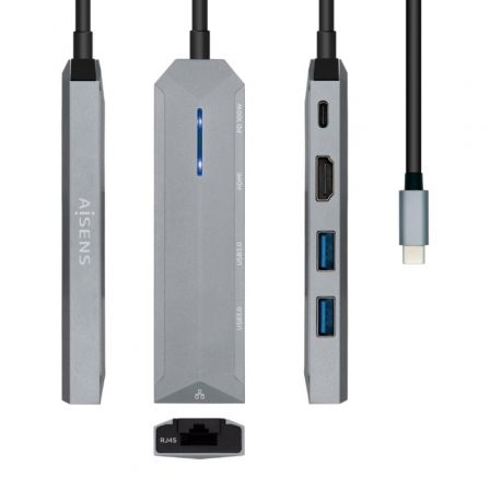 Docking USB Tipo-C Aisens ASUC-5P003-GR/ 1xHDMI 4K/ 2xUSB/ 1xRJ45/ 1xUSB Tipo-C PD/ Gris - Frikibase
