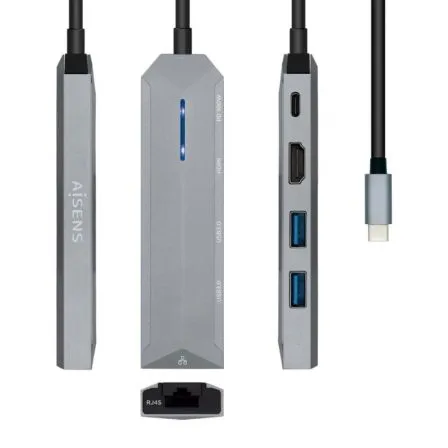 Docking USB Tipo-C Aisens ASUC-5P003-GR/ 1xHDMI 4K/ 2xUSB/ 1xRJ45/ 1xUSB Tipo-C PD/ Gris - Frikibase