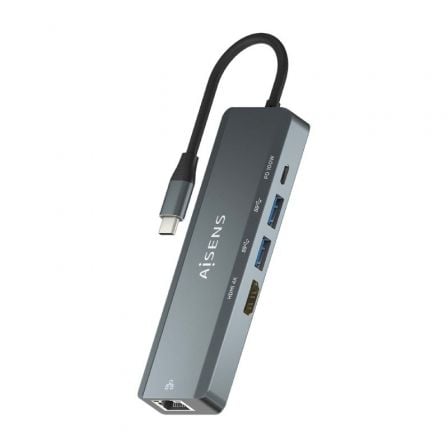 Docking USB Tipo-C Aisens ASUC-5P011-GR/ 1xHDMI 4K/ 2xUSB/ 1xRJ45/ 1xUSB Tipo-C/ 1xUSB Tipo-C PD/ Gris - Frikibase