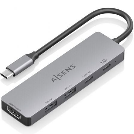 Docking USB Tipo-C Aisens ASUC-5P028-GR/ 1xHDMI 4K/ 2xUSB/ 2xUSB Tipo-C/ 1xUSB Tipo-C PD/ Gris - Frikibase