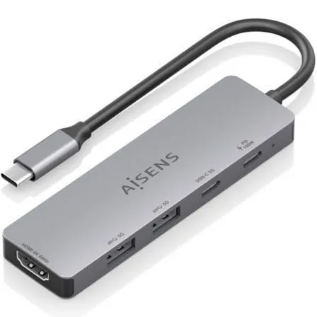 Docking USB Tipo-C Aisens ASUC-5P028-GR/ 1xHDMI 4K/ 2xUSB/ 2xUSB Tipo-C/ 1xUSB Tipo-C PD/ Gris - Frikibase