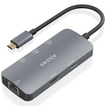 Docking USB Tipo-C Aisens ASUC-6P019-GR/ 1xHDMI 4K/ 3xUSB/ 1xRJ45/ 1xUSB Tipo-C PD/ Gris - Frikibase