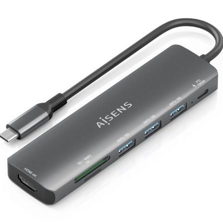 Docking USB Tipo-C Aisens ASUC-7P025-GR/ 1xHDMI 4K/ 3xUSB/ 1xUSB Tipo-C PD/ 1xLector Tarjetas/ Gris - Frikibase
