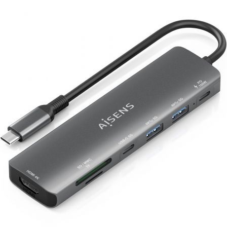 Docking USB Tipo-C Aisens ASUC-7P026-GR/ 1xHDMI 4K/ 2xUSB/ 1xUSB Tipo-C / 1xUSB Tipo-C PD/ 1xLector Tarjetas/ Gris - Frikibase