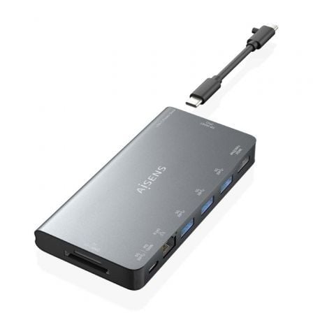 Docking USB Tipo-C Aisens ASUC-8P015-GR/ 1xHDMI 4K/ 3xUSB/ 1xRJ45/ 1xLector Tarjetas / 1xUSB Tipo-C/ Gris - Frikibase