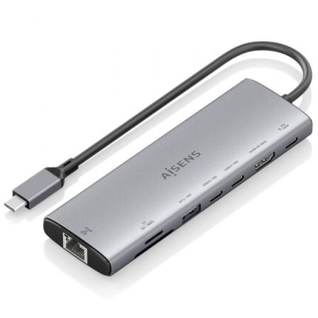 Docking USB Tipo-C Aisens ASUC-8P033-GR/ 1xHDMI 4K/ 1xUSB/ 2xUSB Tipo-C/ 1xRJ45/ 1xLector Tarjetas/ 1xUSB Tipo-C PD/ Gris - Frikibase