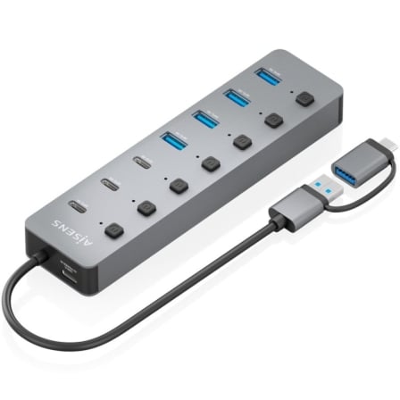 Hub USB Tipo-C + USB 3.1 Aisens ASUC-8P043-GR/ 4xUSB/ 3xUSB Tipo-C/ 1xUSB Tipo-C PD/ Gris - Frikibase