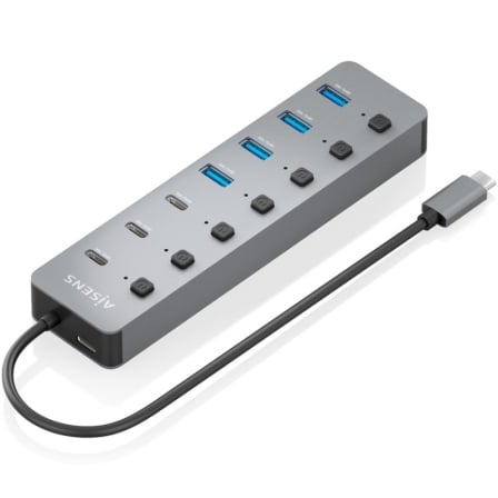 Hub USB Tipo-C 3.2 Aisens ASUC-8P044-GR/ 4xUSB/ 3xUSB Tipo-C/ 1xUSB Tipo-C PD/ Gris - Frikibase