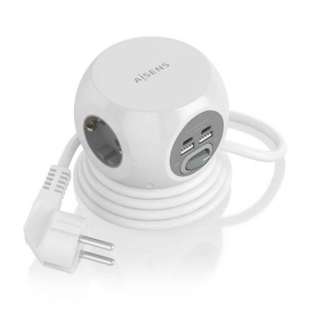 Regleta con Interruptor Aisens ASPS-2A2C04-W/ 3 Tomas de Corriente/ 2 USB Tipo-C/ 2 USB/ Cable 1.4m/ Blanco - Frikibase
