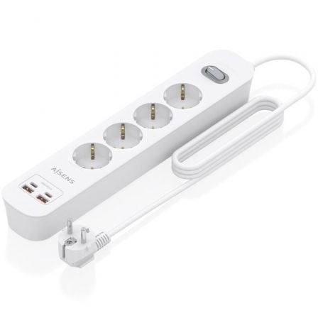 Regleta con Interruptor Aisens ASPS-2A2C12-W/ 4 Tomas de Corriente/ 2 USB - 2 USB Tipo-C/ Cable 1.4m/ Blanco - Frikibase