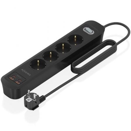 Regleta con Interruptor Aisens ASPS-2A2C13-BK/ 4 Tomas de Corriente/ 2 USB - 2 USB Tipo-C/ Cable 1.4m/ Negro - Frikibase
