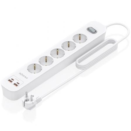 Regleta con Interruptor Aisens ASPS-2A2C14-W/ 5 Tomas de Corriente/ 2 USB - 2 USB Tipo-C/ Cable 1.4m/ Blanco - Frikibase