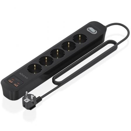 Regleta con Interruptor Aisens ASPS-2A2C15-BK/ 5 Tomas de Corriente/ 2 USB - 2 USB Tipo-C/ Cable 1.4m/ Negro - Frikibase
