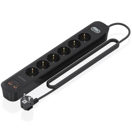 Regleta con Interruptor Aisens ASPS-2A2C17-BK/ 6 Tomas de Corriente/ 2 USB - 2 USB Tipo-C/ Cable 1.4m/ Negro - Frikibase