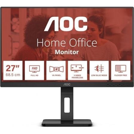 Monitor Profesional AOC 27E3QAF 27"/ Full HD/ Multimedia/ Regulable en altura/ Negro - Frikibase
