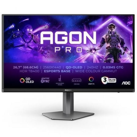 Monitor Gaming AOC AG276QZD2 26.5"/ WQHD/ Multimedia/ 0.03ms/ 240Hz/ QD-OLED/ Regulable en altura/ Negro - Frikibase