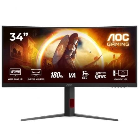 Monitor Gaming Ultrapanorámico Curvo AOC CU34G4 34"/ WQHD/ 1ms/ 180Hz/ VA/ Regulable en altura/ Negro - Frikibase