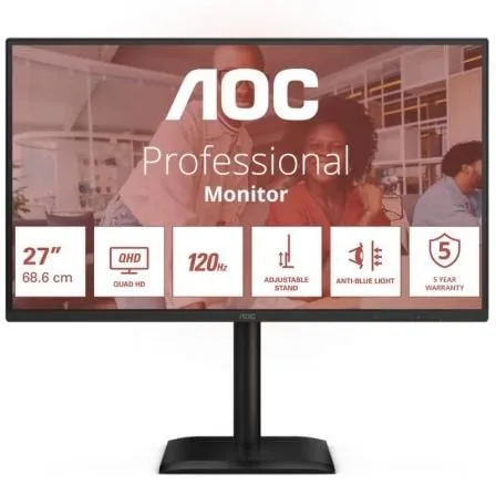 Monitor Profesional AOC Q27E4CV 27"/ QHD/ Multimedia/ Regulable en altura/ Negro - Frikibase