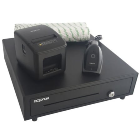 Pack Approx appPOSPACK4180LAN-2D Cajón Portamonedas/ Impresora Térmica/ Lector de Códigos y Rollos Térmicos - Frikibase