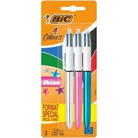 Bolígrafos de Tinta de Aceite Retráctil Bic 4 Colors Shine 9122751/ 3 unidades/ 4 Colores de Tinta/ Cuerpo Color Brillante - Frikibase