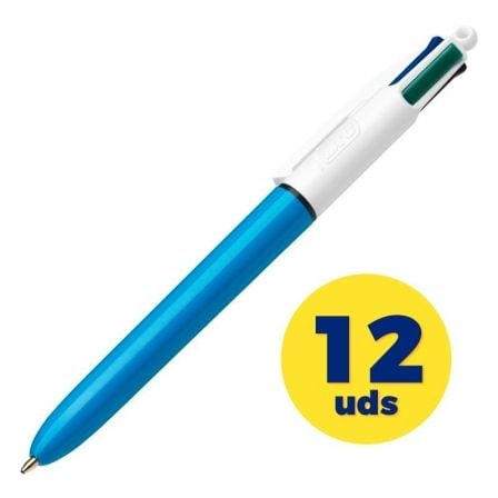 Caja de Bolígrafos de Tinta de Aceite Retráctil Bic Medium Original 889969/ 12 unidades/ 4 Colores de Tinta/ Cuerpo Color Azul - Frikibase